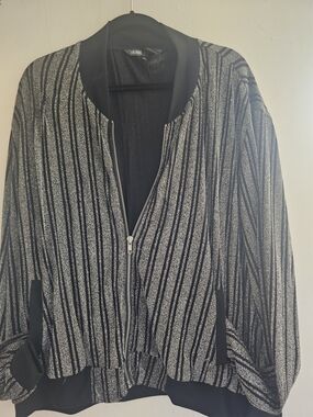 LuLaRoe Black and Silver Striped Bomber Jacket